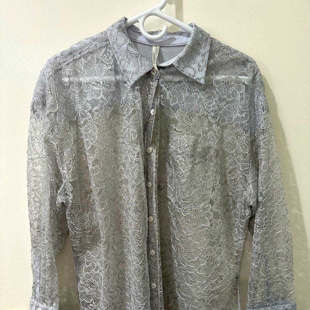 NWT Anthropologie Button Down Party Top Silver